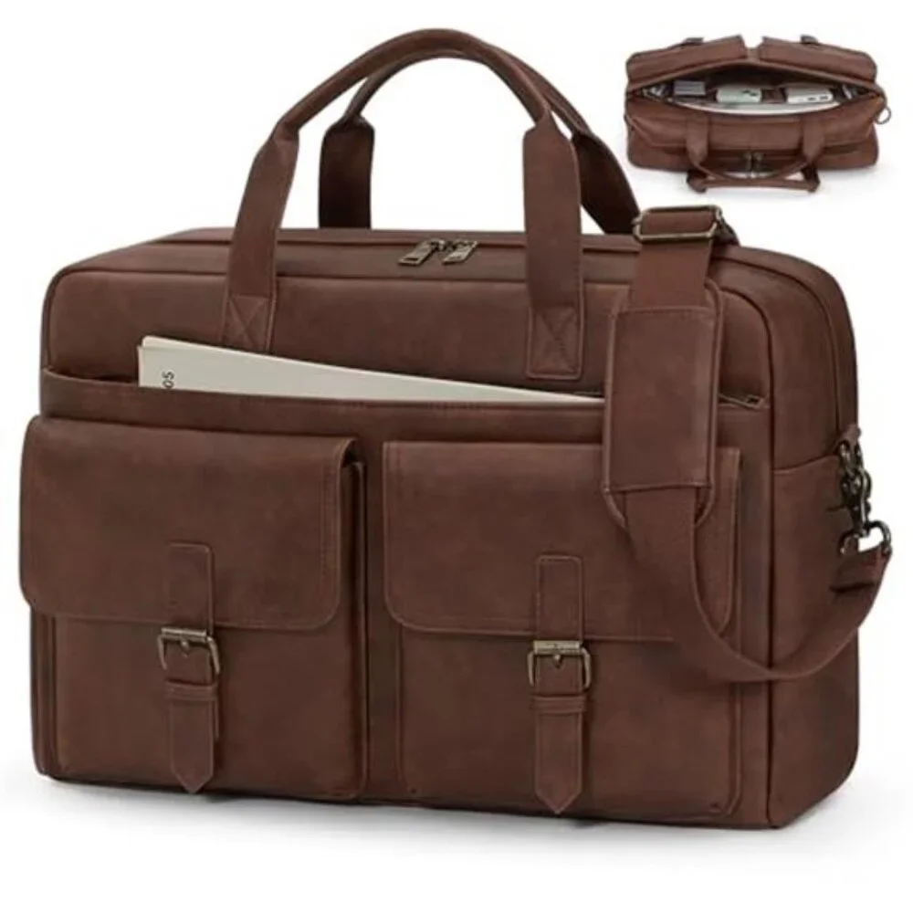 Men's Messenger Bag 16 Inch Leather Laptop Bag Briefcase Vintage Satchel Bag